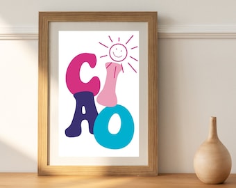 Ciao pop – Printable designer wall art Pink and blue Pop poster Graphic art instant digital download