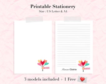 Mom darling stationery print / free downloadable envelopes / Letter paper flowers hearts / letter paper set