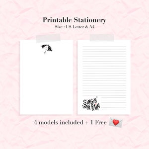 Impresión de papelería única / sobres descargables gratis / Papel para escribir Cantando bajo la lluvia / Juego de papel para escribir