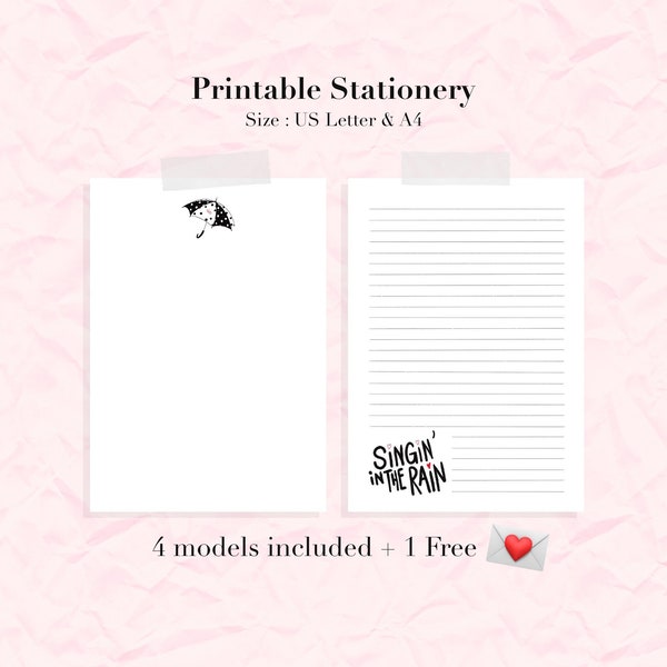 Unique stationery print / free downloadable envelopes / Singing in the rain writing paper / writing paper set