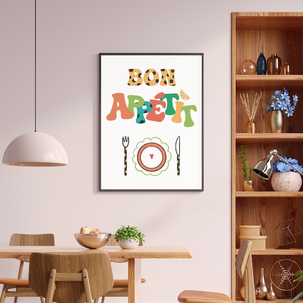 Bon Appétit  Art mural design imprimable Affiche Citation Tableau gourmand et joyeux Art typographique Pop téléchargement numérique immédiat