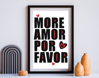 More Amor por favor Art mural design imprimable Affiche graphique Tableau rouge et noir Art minimaliste téléchargement numérique immédiat