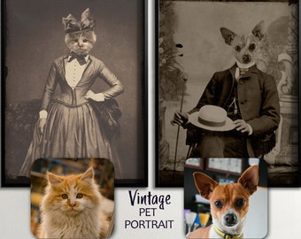 Custom Vintage Pet Portrait | Digital Download | Dog Portrait | Cat Portrait | Customized Wall Print | Custom Gift | Pets | Custom Portrait