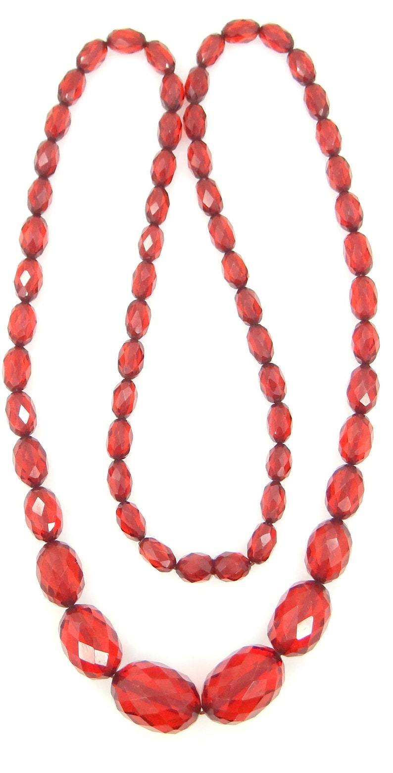 30 Long Faceted Cherry Amber Colored Phenolic Resin Necklace