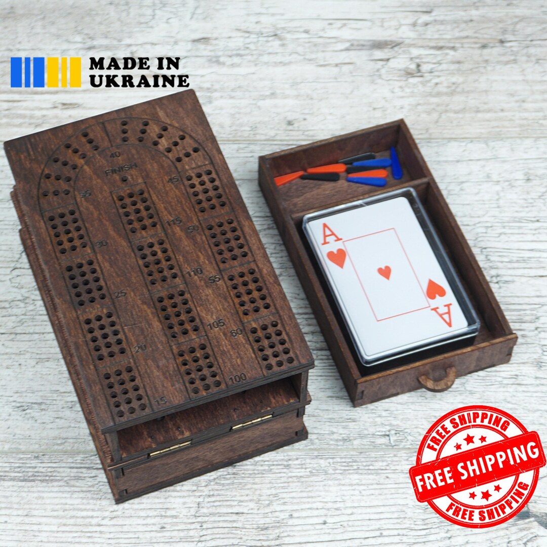Cribbage Game Compact Folding Wooden Set With Card and Chip Storage ...