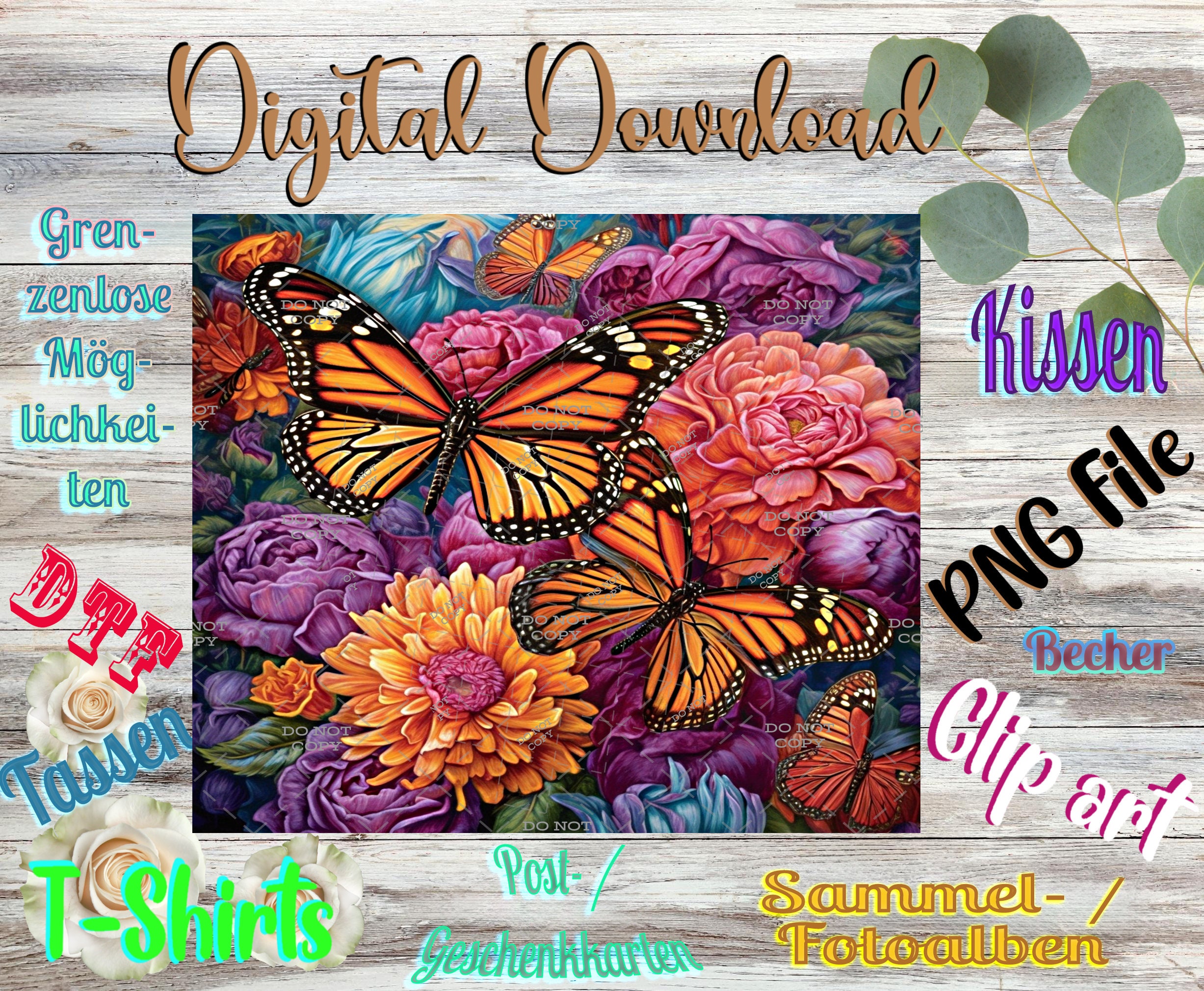 Monarch Butterfly Digital Download PNG File Purple Scrapbooking Card ...