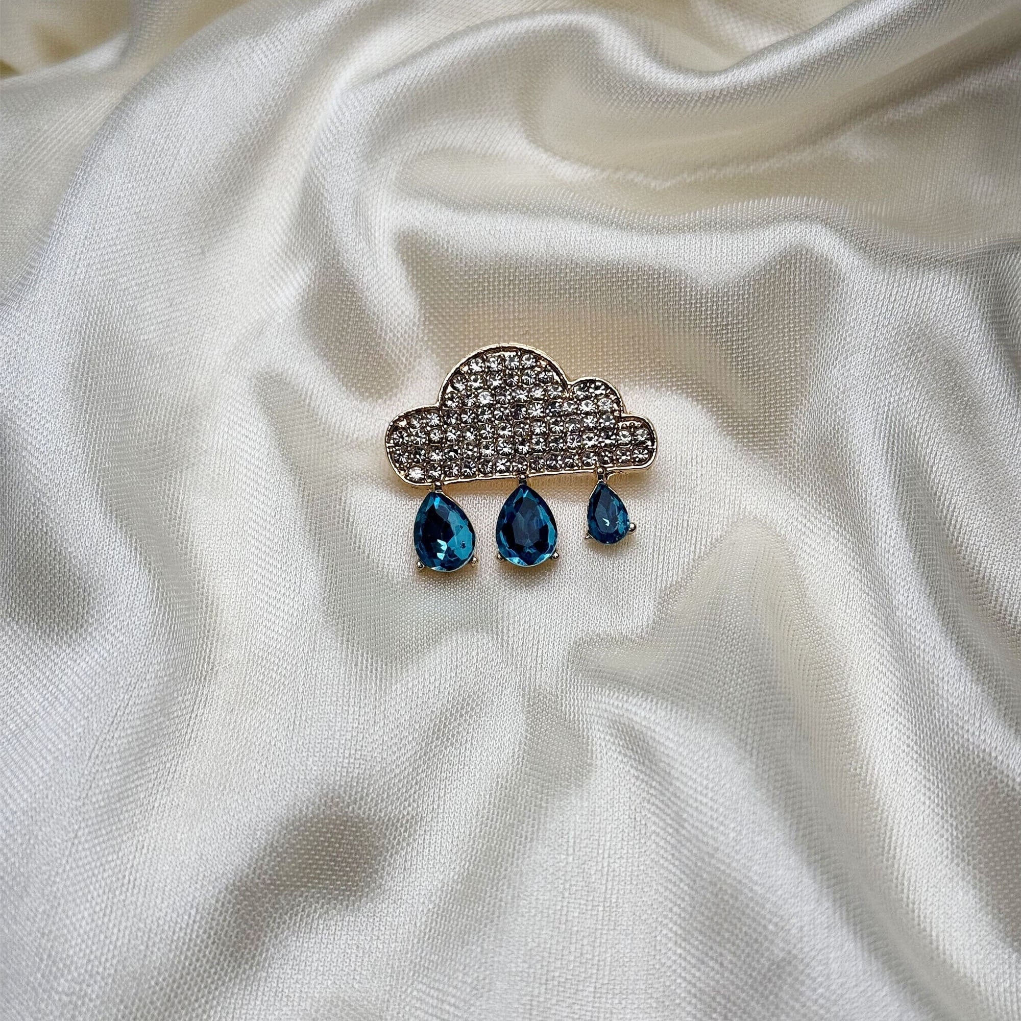 Vintage Blue Flower Teardrop Brooch – Austrian Crystal & Rhinestone, Gold Tone, Woman's Pin