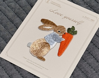 Rabbit eating carrots embroidered patch, rabbit  Patch,Garden patch,DIY Embroidery,Easter gift,Embroidered Applique/patch Lover Gift Active