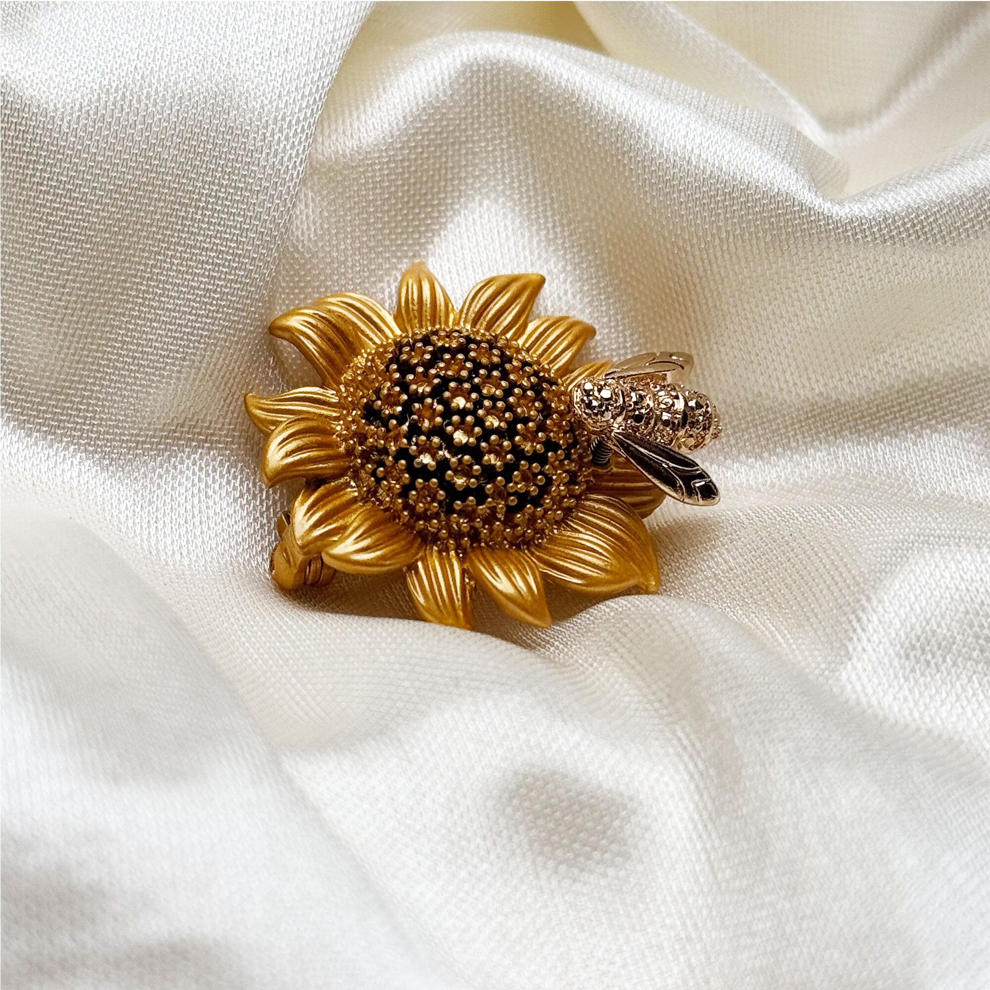 Straw hat ??with vintage bumble bee brooch pin and sunflowers Bee & Sunflower Enamel Pin | Hobby Lobby | 2247419 main image 2