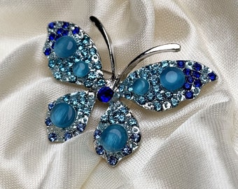 Blue Diamond Butterfly Brooch: Women's Holiday Pin