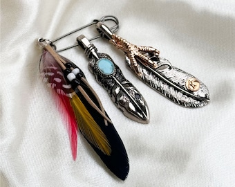 Feather Brooch, Bohemian Mystic Tribal Ethnic Vintage Ornament