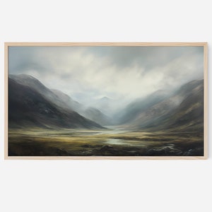 Samsung Frame TV Art | Moody Scottish Valley Dark Green Landscape Art | Digital Download LG TV Vintage Oil Painting Digital Download