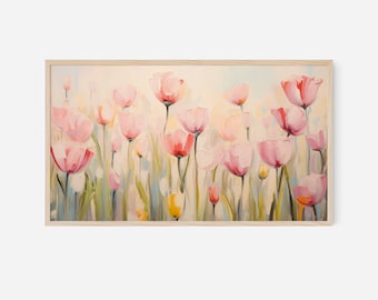 Spring Frame TV Art | Tulips Soft Floral Digital Download Tulip field painting Art File Tulip Easter Art for Frame tv Samsung TV Wallpaper