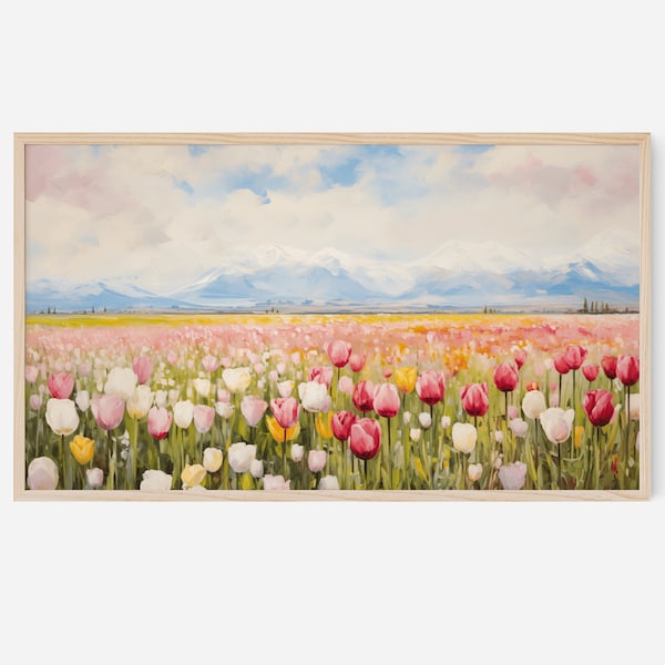 Frame TV Spring Art | Tulip Frame Spring Flowers, Floral Samsung Frame TV art, Neutral Toned Soft Floral Digital Download