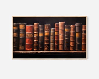Frame TV Art | Old Books Digital Download Vintage Dark Books Painting Digital Academia Library Fall Bookish TV Art File Samsung TV wallpaper