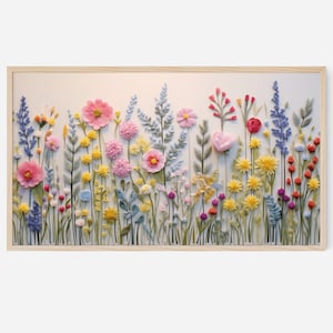 Spring Flowers Samsung FRAME TV Art | Colorful Wildflowers Wildflower Floral, Embroidery Textured Knit Art Wildflowers Art Digital Download