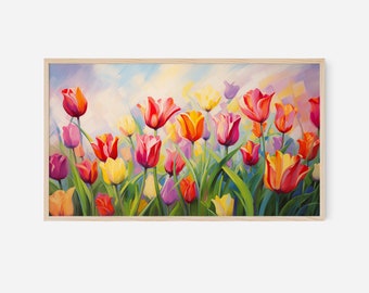 Frame TV Art Spring Tulips | Digital Download Frame Tv Spring Art Soft Floral Tulip Easter Art for Frame Tv, Colorful Flowers Frame TV Art