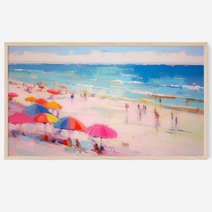 Frame TV Summer Art | Digital Download Colorful Beach Downloadable Textured Painting Sea Ocean Beach Colorful Samsung TV Wallpaper