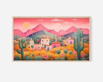 Mexican Frame TV Art | Mexican Landscape Art, Colorful Mexico Summer Abstract Colorful Hispanic Art Samsung Frame TV  Digital Download