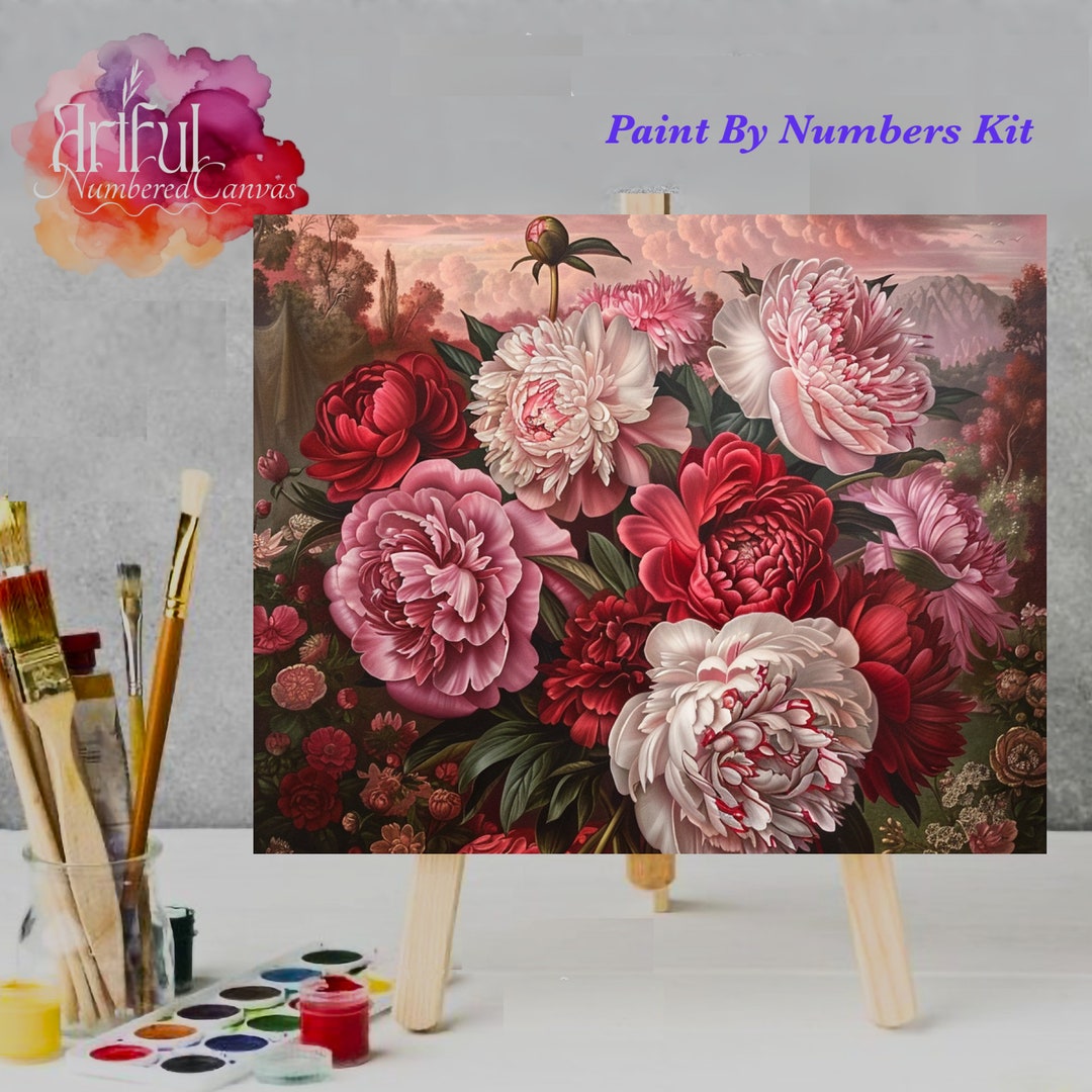 Peonies 2 Painting Kit, Landscape Diy Paint by Numbers Kit, Coloring ...