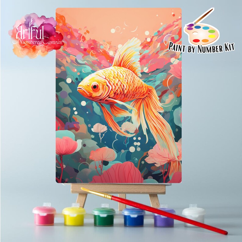 Numbers Goldfish Gold Fish 2, Paint by Numbers Kit , Goldfish Painting, Easy Diy Animal ...