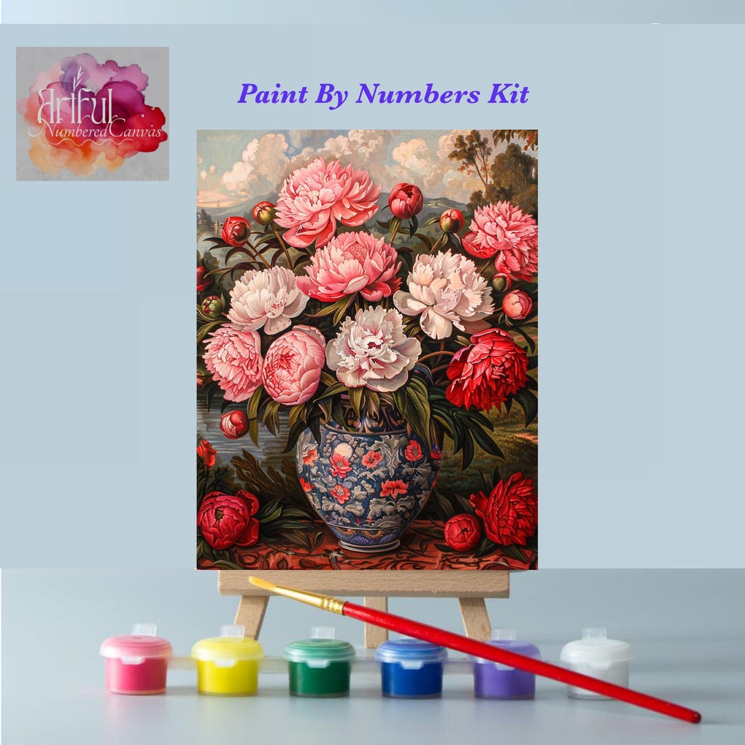 Peonies 7 Painting Kit, Flowers Diy Paint by Numbers Kit, Coloring ...