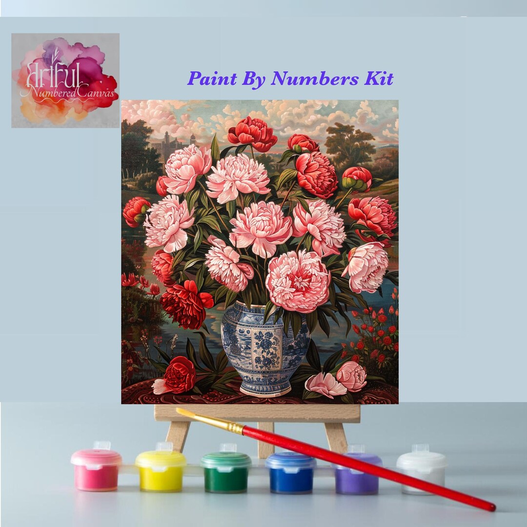 Peonies 5 Painting Kit, Flowers Diy Paint by Numbers Kit, Coloring ...