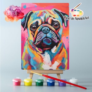 Mops Malen nach Zahlen Kit, Mops Hund Malerei 5, Easy Diy Tierfarben Bastelset, Farbe nach Zahlen Malerei