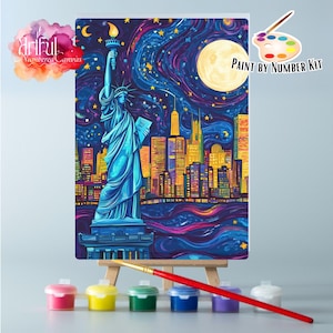 Kit di pittura Statua della Libertà di notte 1, kit fai da te per dipingere con i numeri, colorare con i numeri, colorare con i numeri per adulti, regalo per feste di pittura