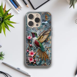 Stained Glass Kolibri Handyhülle Cute Bird Cover für iPhone 16, 15 Pro, 14, 13, 12 | Samsung S25, S23, S24 | Google Pixel 9, 8A