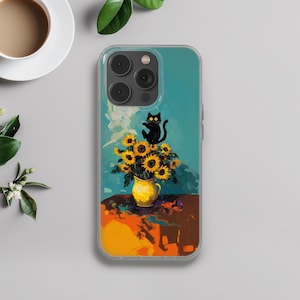 Van Gogh Phone Case Cat Meme cover fits iPhone 16 Pro, iPhone 13, Samsung S24 Fe, A53, S21, S23 Ultra, Google pixel 9,  6A