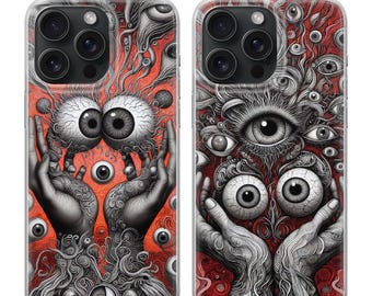 Creepy Eyes-telefoonhoesje - Horror Grunge Art Cover voor iPhone 16 Pro Max 15 14 13 12 11 Plus, Samsung S24 Ultra S23 S22 S21 Pixel 9, 8A, 7A