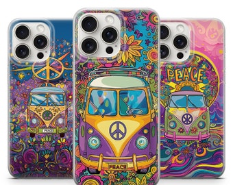 Peace Harmony Phone Case Bohemian Hippie Van Flower Cover for iPhone 16, 15 Pro, 14, 13, 12 | Samsung S23, S24, A54 | Google Pixel 9, 8, 7
