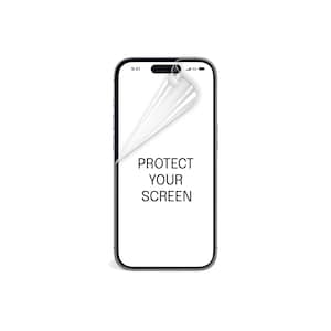 May include: A smartphone with a screen protector partially peeled back, revealing the text "PROTECT YOUR SCREEN." The phone has a black frame and a white screen. The time 9:41 and a 5G signal icon are visible.
