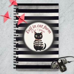 Black Cat Spiral Notebook | Gothic Cat Stationery | Funny Evil Cat Journal | Quirky Bullet Journal Gift for Animal Lovers