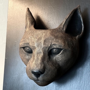 Wall Sculpture, Lynx Head, Cat, Vintage decor, Animal wall art, Faux Animal, Animal Heads, Animal Pot, Figurines, bronze look, Animal theme