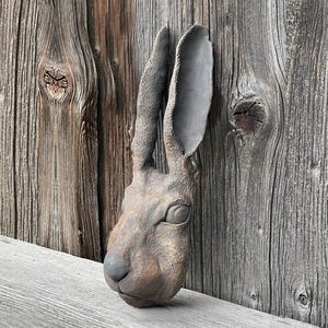 Rabbit Head, Wall sculpture, Interior Decor, Animal Head, Wall decor, Hare, Home decor, Vintage decor, Wall Figurines, Black, Bronze, Room