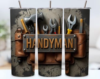Handyman Tumbler Wrap, 20 oz Skinny Tumbler Sublimation Design PNG, Tools Tumbler Wrap, Instant Digital Download File PNG