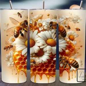 Bee Honeycomb Floral Tumbler Wrap, 20oz Skinny Tumbler Sublimation Design PNG, Digital Download PNG, Beehive Tumbler Design, Bee Tumbler PNG