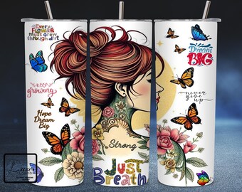 Positive Affirmations Tumbler Wrap, 20 oz Skinny Tumbler Sublimation Design PNG, Inspirational Butterfly Tumbler, Digital Download PNG