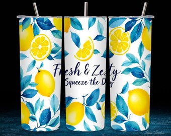 Zitrone Aquarell Tumbler Wrap PNG, Obst Tumbler, Lemon Wrap, 20 oz Skinny Tumble Sublimation PNG nahtloses Design, digitaler Download