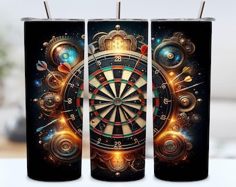 Darts Lover Tumbler Wrap, 20Oz Skinny Tumbler Sublimation Design PNG, Fiery Dartboard Design, Darts Mama Wrap, Digital Download PNG