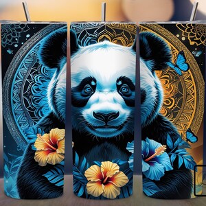 Panda Tumbler Wrap, 20 oz Skinny Tumbler Sublimation Design PNG, Tropical Tumbler Wrap, Floral Animal Tumbler Wrap, Digital Download PNG