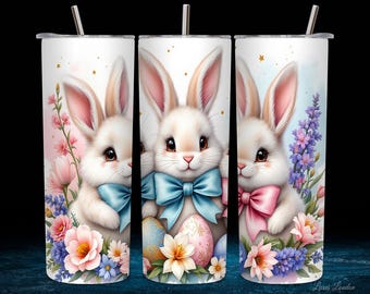 Cute Easter Bunny Tumbler Wrap, 20oz Skinny Sublimation Tumbler Design PNG, Easter Design, Vibrant Easter Day Tumbler Wrap, Digital Download