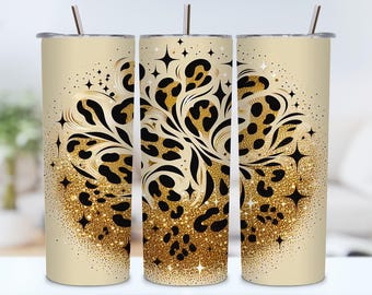 Gouden glitter luipaard beker wrap, 20oz magere beker (digitale png-download)