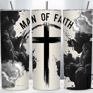 Man Of Faith Tumbler Wrap, Man Of God, 20 oz Skinny Tumbler Design PNG, Jesus, Christian, Bible Verse, Religious, Silhouette PNG Download