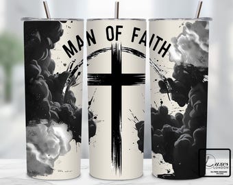 Man Of Faith Tumbler Wrap, Man Of God, 20 oz Skinny Tumbler Design PNG, Jesus, Christian, Bible Verse, Religious, Silhouette PNG Download