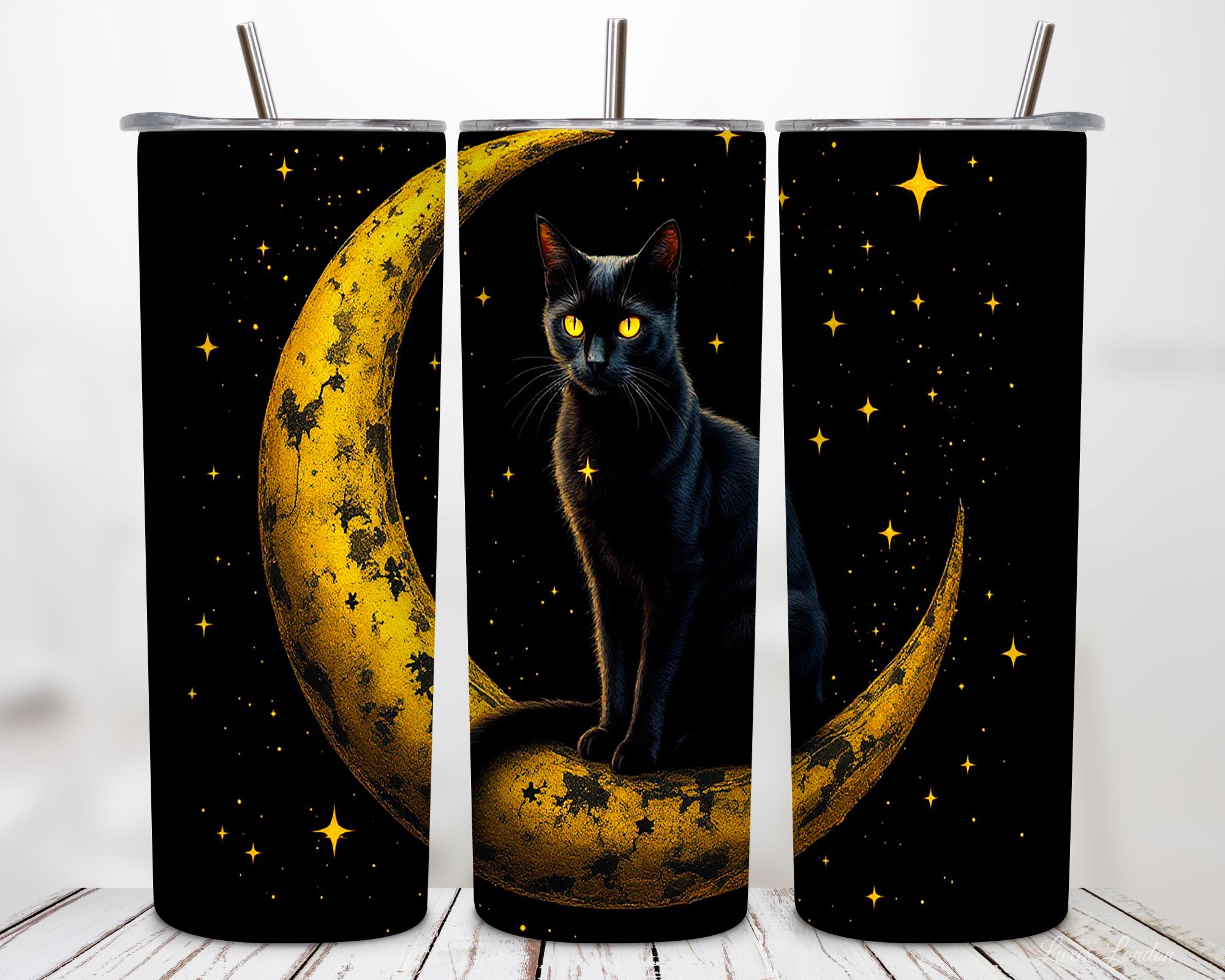Black Cat Tumbler Wrap, 20 oz Skinny Tumbler Sublimation Design PNG, Cat Lover Designs Templates, Instant Digital PNG Download
