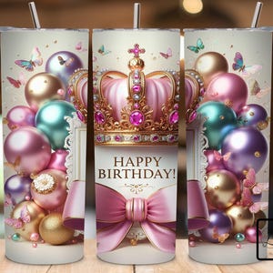 Alles Gute zum Geburtstag Tumbler Wrap, 20 Unzen Skinny Tumbler Sublimation Design PNG, Pink Birthday Girl Design, digitaler Download PNG
