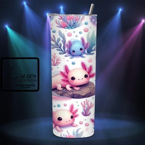 Cute Kawaii Axolotl Tumbler Wrap, 20oz Skinny Tumbler Sublimation Design PNG, Axolotl Tumbler Wrap, Instant Digital Download PNG image 2